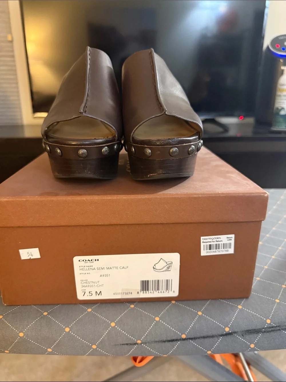 Coach Women’s Dark Brown Leather Open-Toe Clog Mules